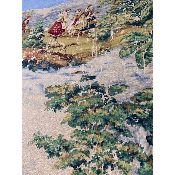 Vintage TPS4 Scenic Tapestry Fabric Panel Ladies Dog Design 23" x 56" Cotton Ble - Picture 2 of 7